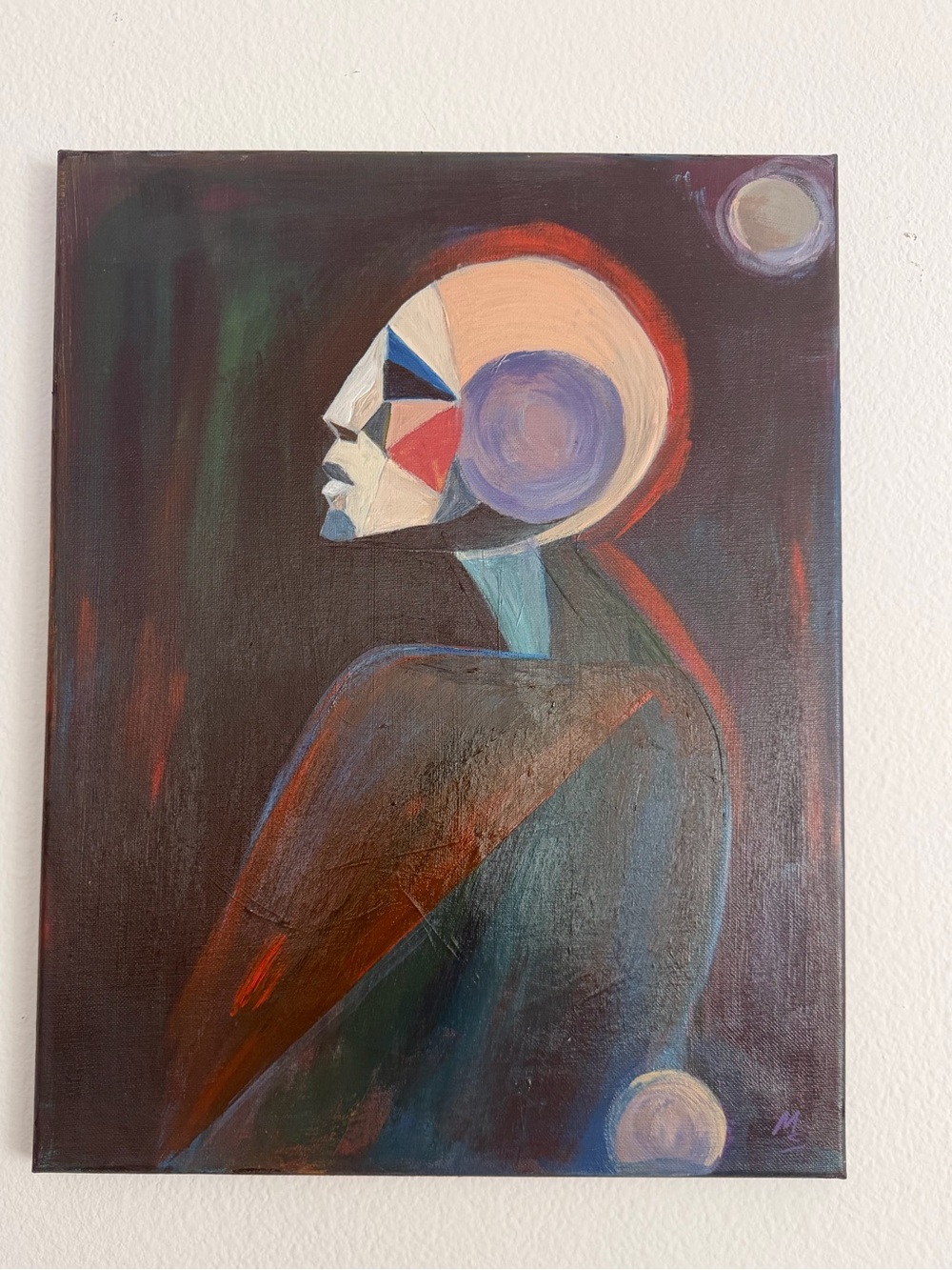 Original painting portrait abstract cubism wall decor art 18”x14”